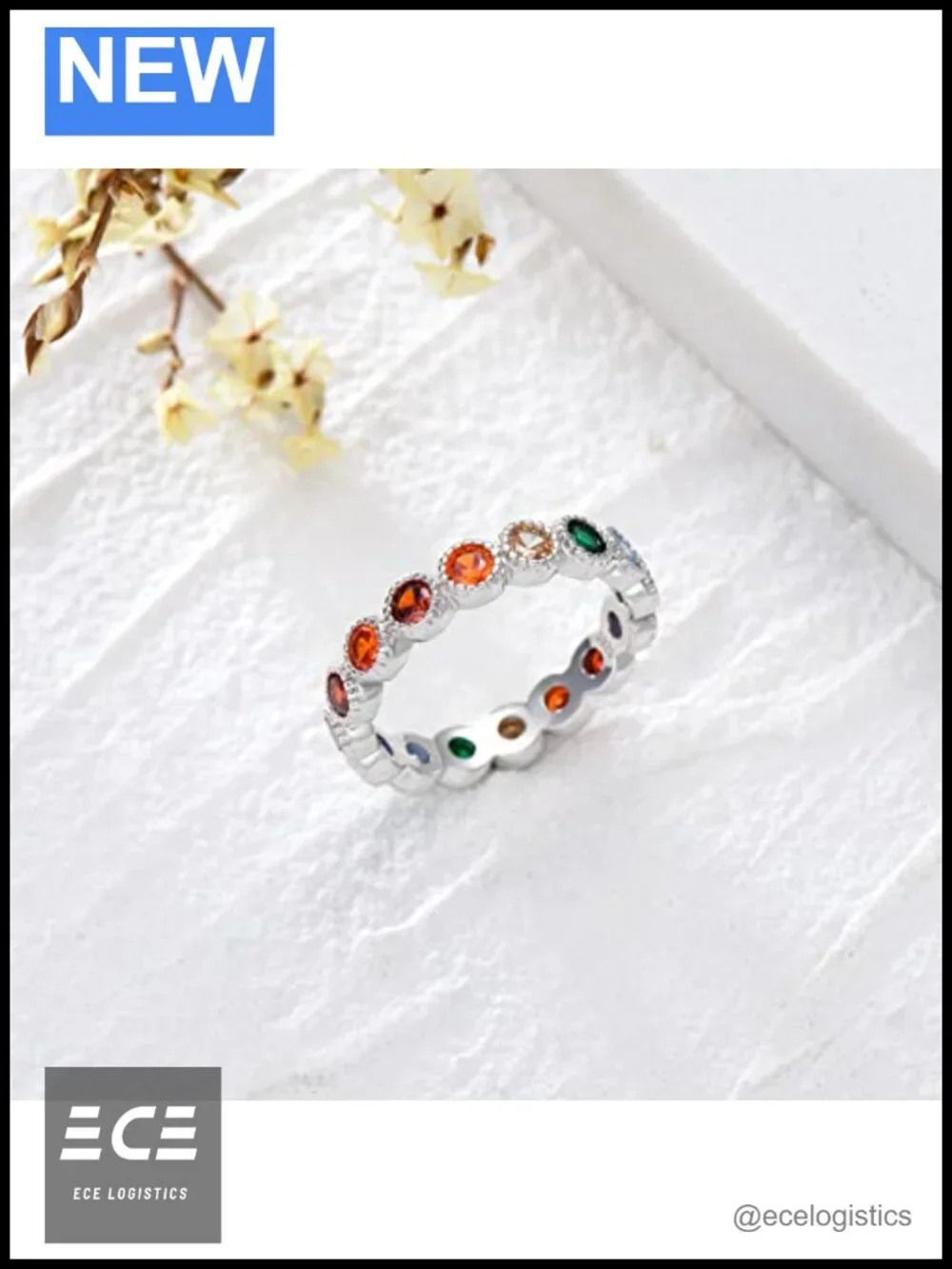 925 Sterling Silver Round Chakra Ring Cubic Zirconia Statement Ring for Women